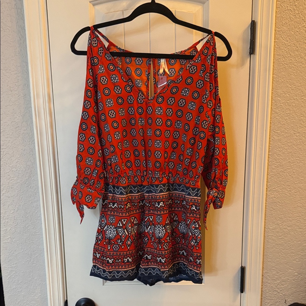 True Destiny Red and Blue Patterned romper